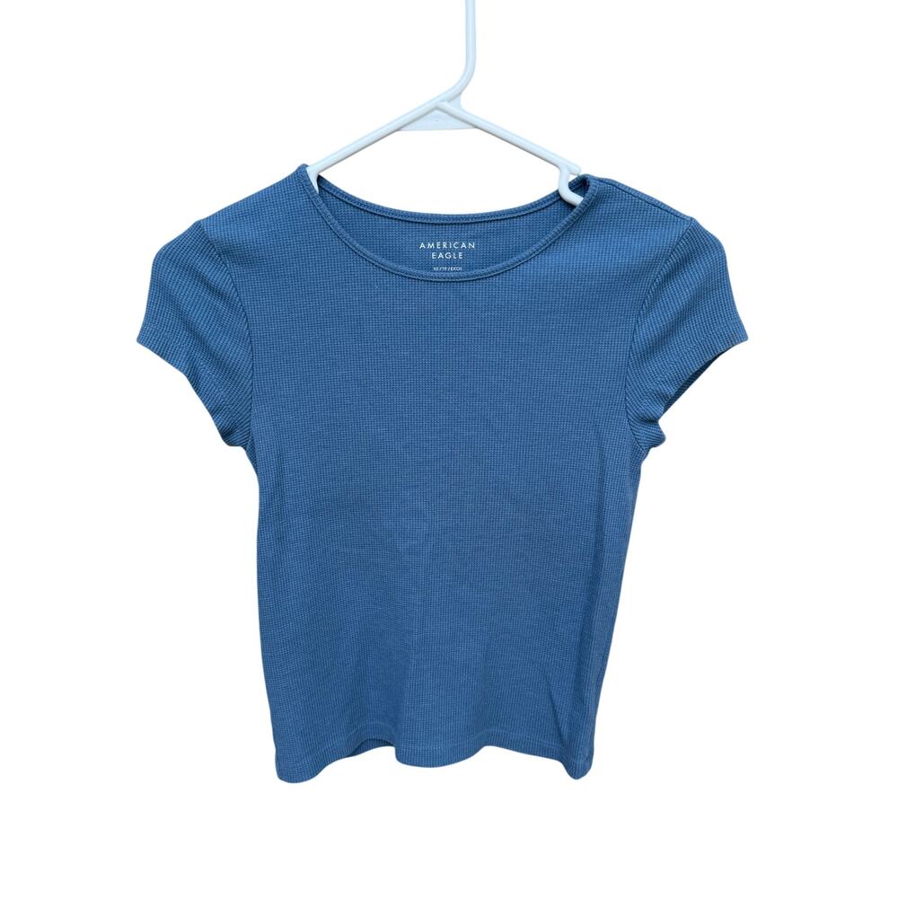 American Eagle Blue Waffle-Knit Top Size XS
